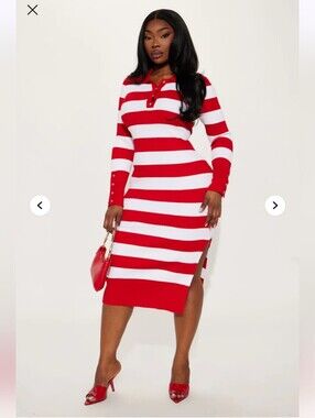 Fashion Nova Marlene Sweater Midi Dress - Red/combo 1X (NWOT)